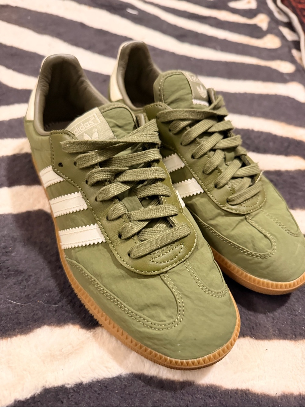 adidas Olive Green Low-Top Sneakers with White Stripes